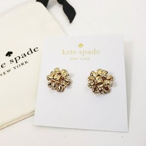 NWT Kate Spade Bourgois Bow Gold Pave Stud Earrings